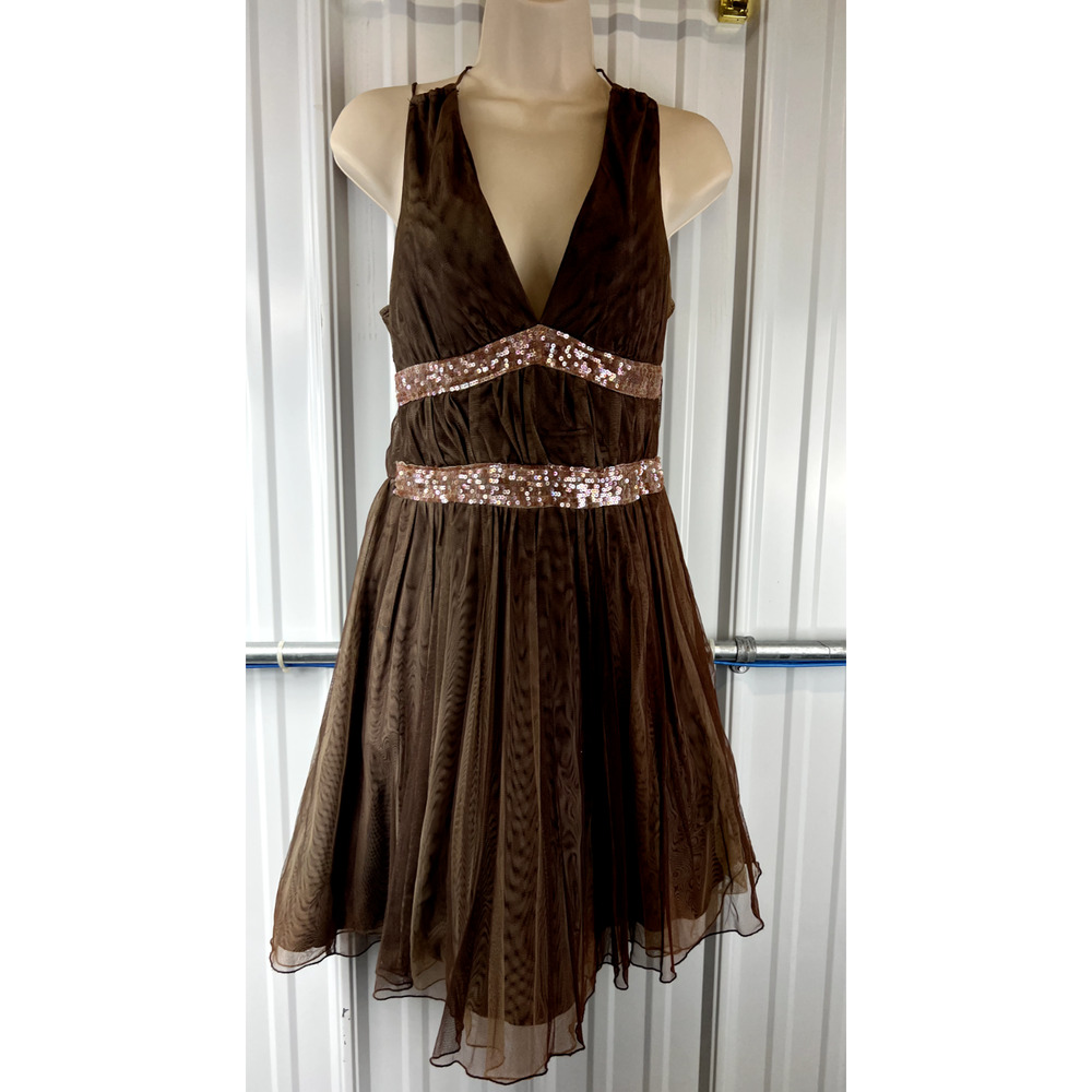Vintage 90's RAMPAGE Dress sz 7 Tulle mesh halter babydoll sequins Forest‎ Fairy